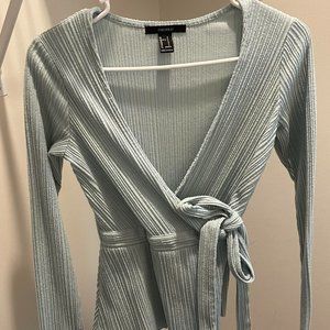 Light Blue Sweater with Cross Body Tie